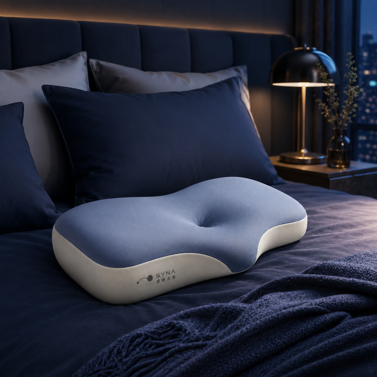 SYNA-08 AI 智能睡眠监测枕置于夜间卧室